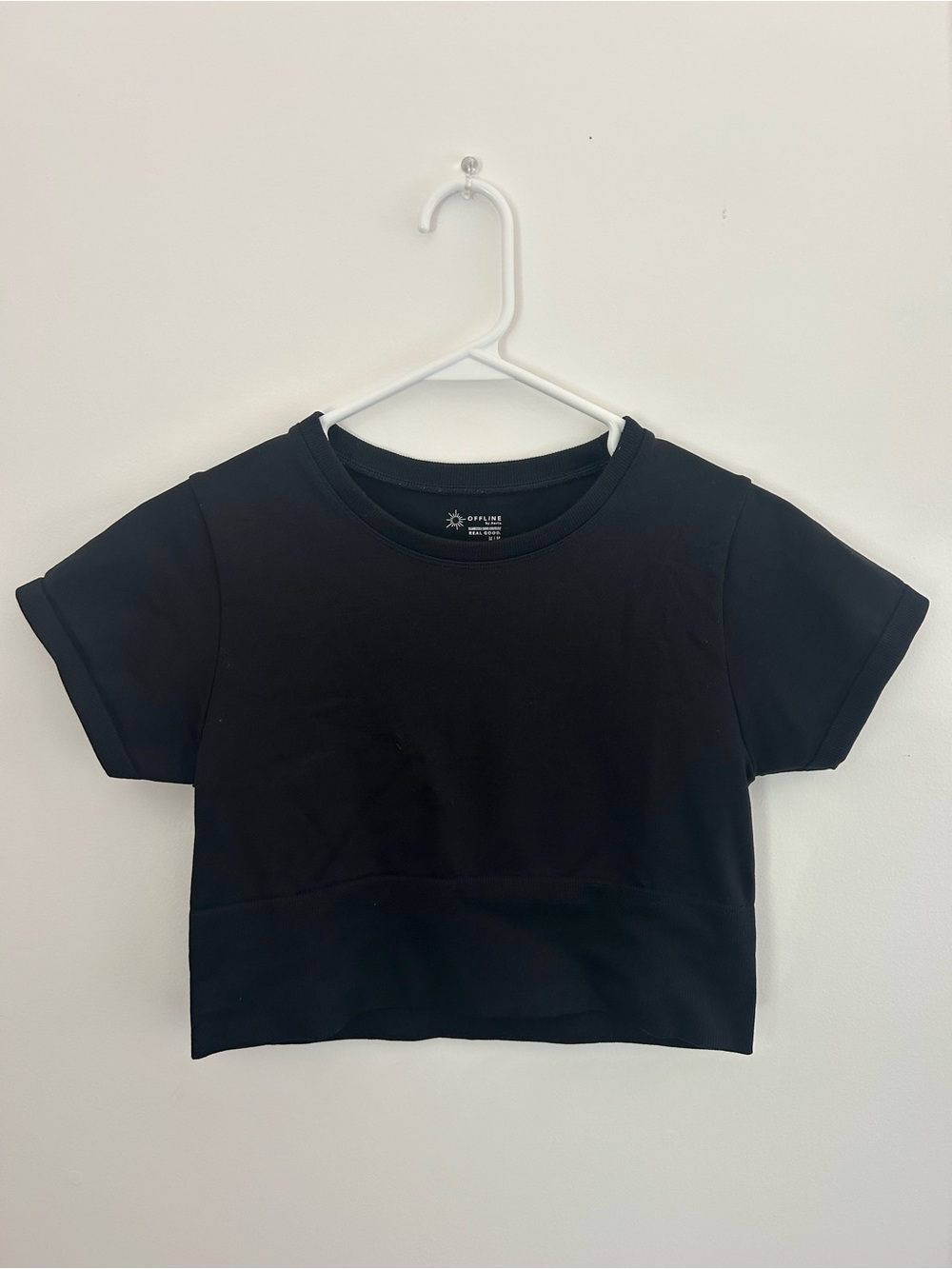 Aerie OFFLINE Black Cropped Active Tee — Size M